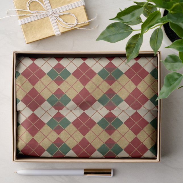 Klassisch, Weihnachten/Winter Argyle-Muster Seidenpapier (Geschenk)