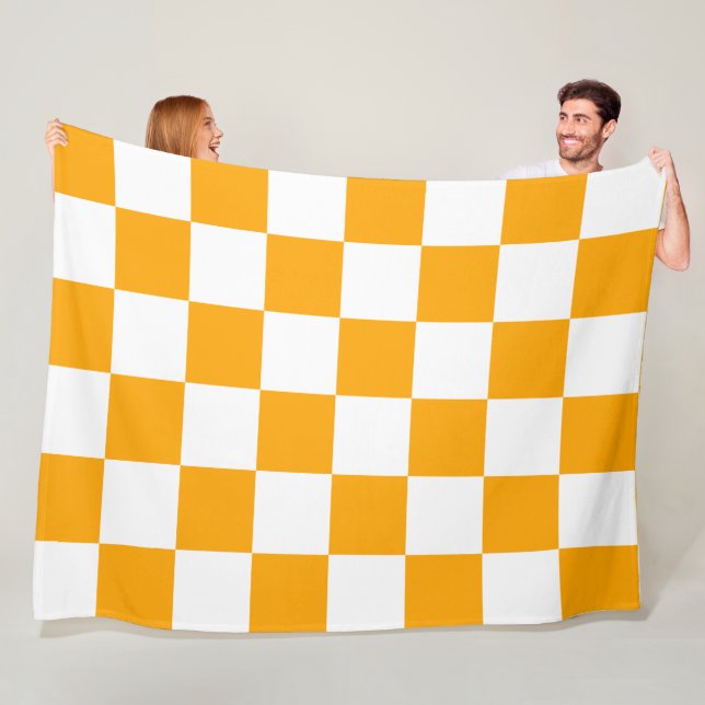 Klassisch Weiß mit hellorangem Quadrat-Design Fleecedecke (Beispiel)