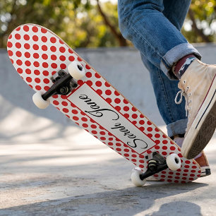 Klassisch weiß Rote Tupfen Personalisierter Name Skateboard