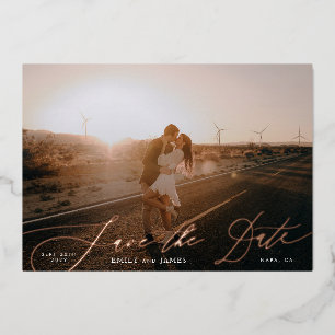 Klassische 2-Foto-Hochzeit Save The Date Rose Gold Folieneinladung