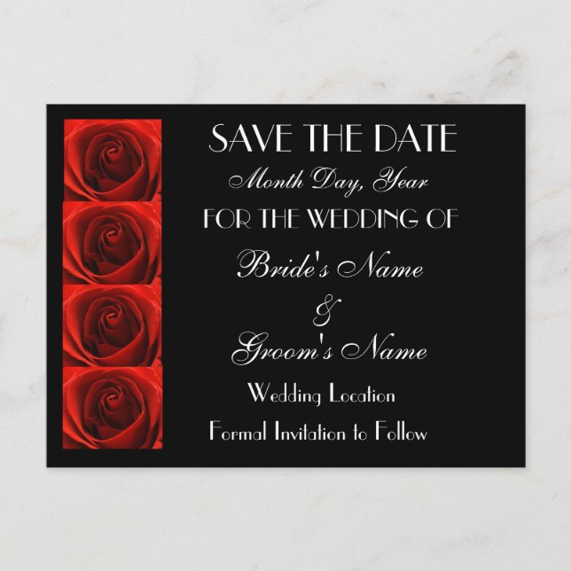 Klassische 4 Rote Rosen Save the Date Hochzeitspos Ankündigungspostkarte (Vorderseite)