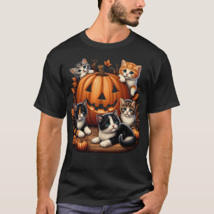 Klassische 90er-Katze-Kürbis-Halloween-Retro-Blume T-Shirt