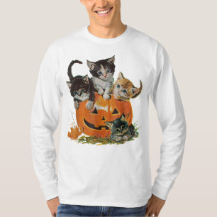 Klassische 90er-Katze-Kürbis-Halloween-Retro-Blume T-Shirt
