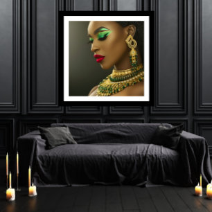 Klassische afrikanische Mode Smaragdgrün Gold Juwe Poster