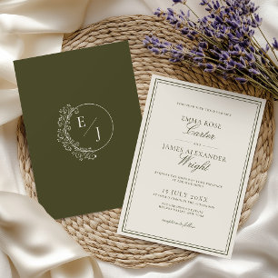 Klassische alte olivgrüne elegante Hochzeit Einladung