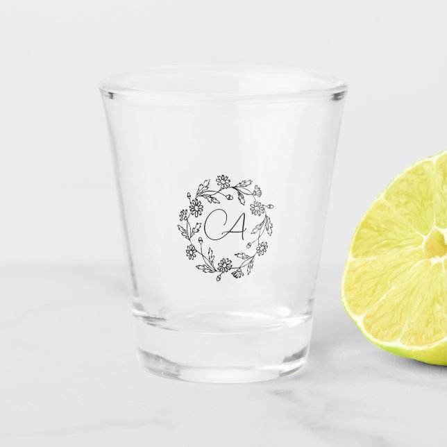 Klassische Altersvorsorge moderne Blume schwarz Schnapsglas (Vorderseite)