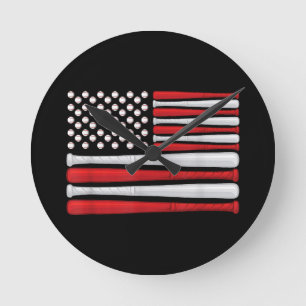 Klassische amerikanische Baseballflagge - Vintage Runde Wanduhr