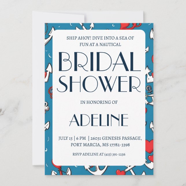 Klassische Ankereinladungen für nautische Polterab Einladung (Vorderseite)