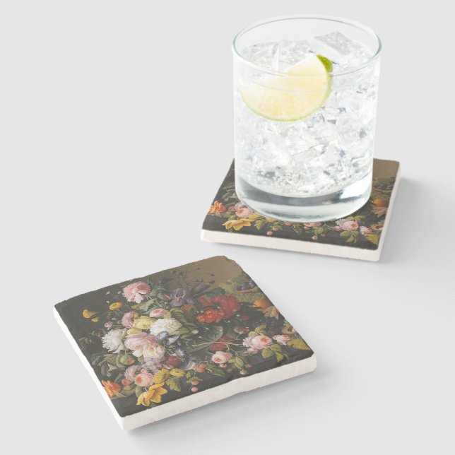 Klassische antike Flora und Fauna Kunst-Malerei Steinuntersetzer (Seitenansicht)