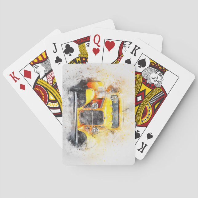 Klassische antike Kfz-Aquarellzeichnung Spielkarten (Rückseite)