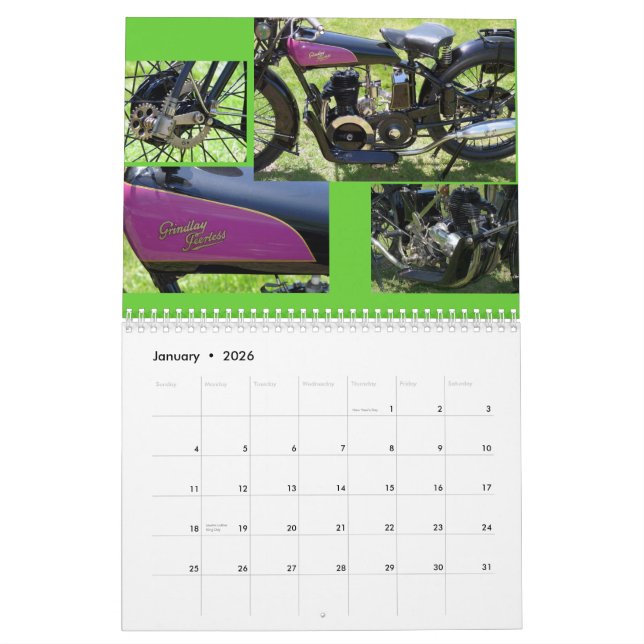 Klassische antike Motorräder Kalender (Jan 2026)