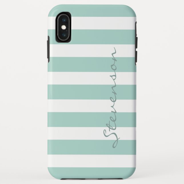 Klassische Aqua-Minze Stripes das mit Monogramm Case-Mate iPhone Hülle (Rückseite)