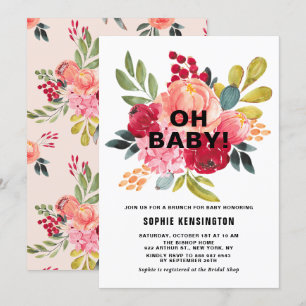 Klassische Aquarell-Blumen-Baby-Shower-Brunch Einladung