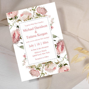 Klassische Aquarell-Rosa Pfingstrosen-Hochzeit Einladung