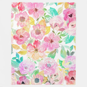 Klassische Aquarellmalerei mit Blumenmuster Fleecedecke