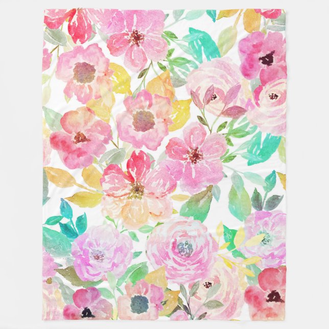 Klassische Aquarellmalerei mit Blumenmuster Fleecedecke (Vorderseite)