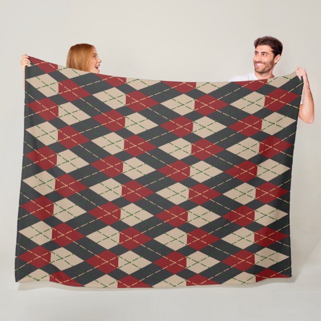 Klassische Argyle-Muster-Fleece-Decke in Burgund  Fleecedecke (Beispiel)