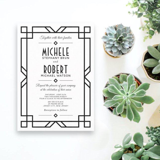 Klassische Art Deco Moderne Schwarz Rahmen Weiße H Einladung (Von Creator hochgeladen)