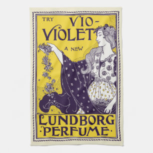 Klassische Art Nouveau Frau Lila Blumen Kunstwerk Geschirrtuch
