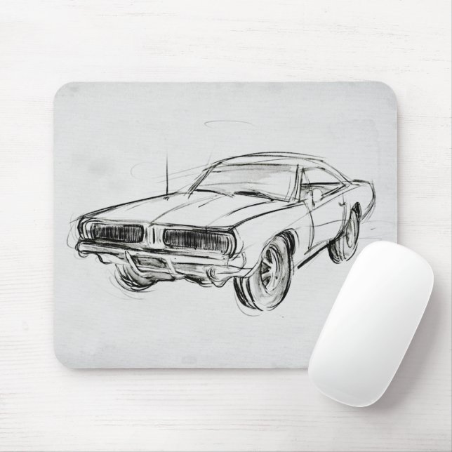 Klassische Automobilskizze IV Mousepad (Mit Mouse)