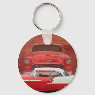 Klassische Autos Chevy Bel Air Dodge Rot Weiß Vint Schlüsselanhänger