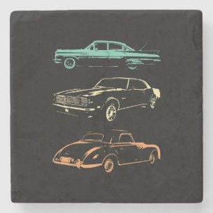 Klassische Autos - Grafik im Retro-Stil der 80er & Steinuntersetzer