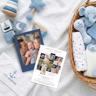 Klassische Baby-Erstgeburtstags-Blau-Collage LPM26 Einladung