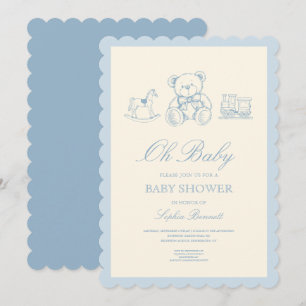 Klassische Baby-Party mit Teddybär in Pastellblau Einladung