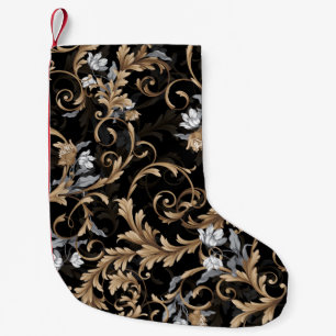 Klassische barocke Blume: schwarzer Hintergrund. Kleiner Weihnachtsstrumpf