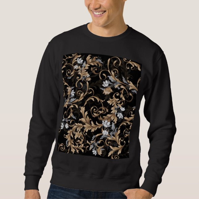 Klassische barocke Blume: schwarzer Hintergrund. Sweatshirt (Vorderseite)