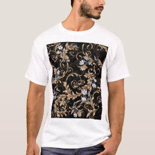 Klassische barocke Blume: schwarzer Hintergrund. T-Shirt