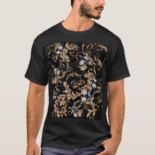Klassische barocke Blume: schwarzer Hintergrund. T-Shirt