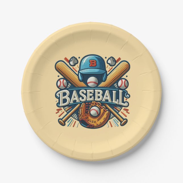 Klassische Baseball Essentials / Stilvolle Retro L Pappteller (Vorderseite)