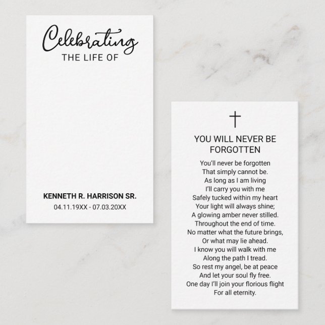 Klassische Beerdigung zum Foto Lebensgebet Visitenkarte (Vorne/Hinten)