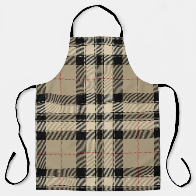 Klassische Beige + Schwarz Kariert Schürze (Vorderseite)