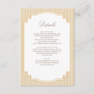 Klassische Beige-Tan-gestreifte Hochzeitsdetails Begleitkarte