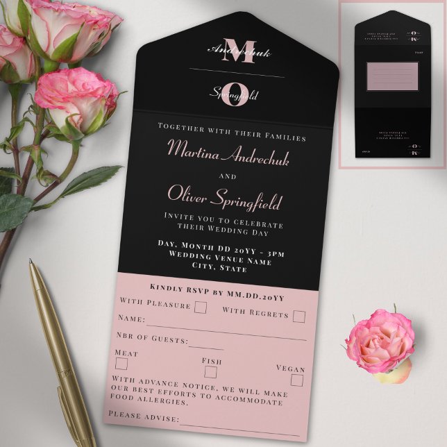 Klassische Black Blush-Hochzeit All In One Einladung (Von Creator hochgeladen)