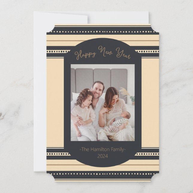 Klassische Black Gold Script New Year Card Einladung (Vorderseite)