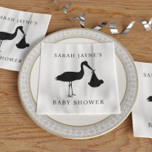 Klassische Black Stork Babydusche White Napkins