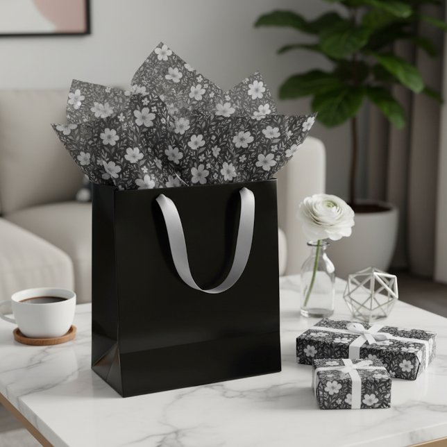 Klassische Blätter Blumenmuster auf Grau Schwarz Seidenpapier (Von Creator hochgeladen)