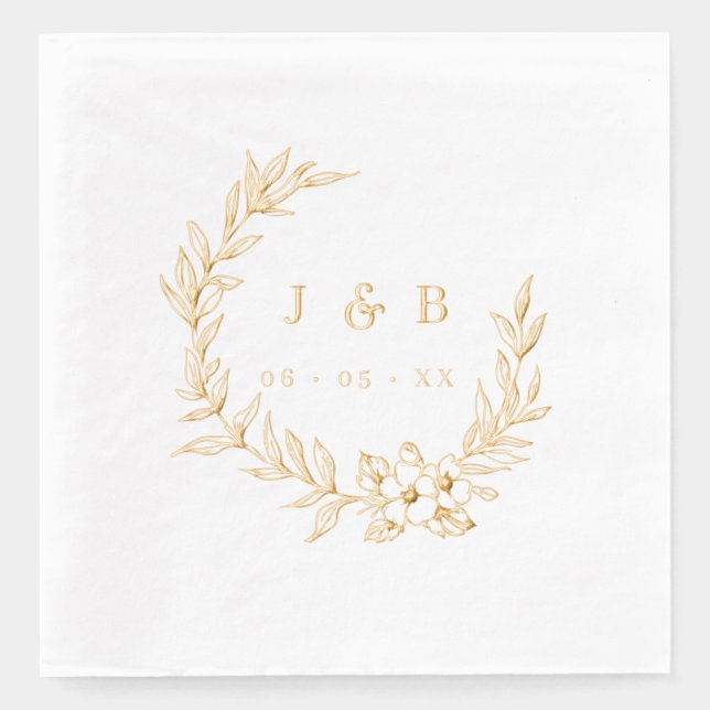 Klassische Blätter und Blumenkronen-Monogramm Servietten Mit Folie (Vorderseite)