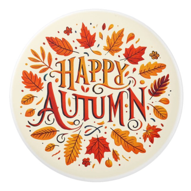 klassische Blätter und glücklicher Herbst Keramikknauf (Vorderseite)