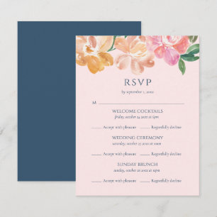Klassische Blaue Aquarell-Blumen-Hochzeit mit mehr RSVP Karte