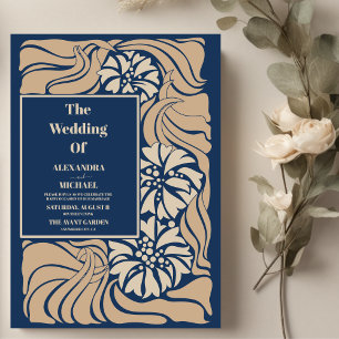 Klassische blaue Art Nouveau-Hochzeit Einladung