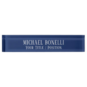 Klassische blaue Farbe elegante Serifenschrift Min Namensplakette
