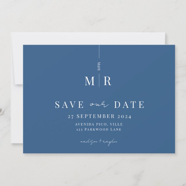 Klassische blaue Hochzeit der Navy speichert das D Save The Date (Vorderseite)