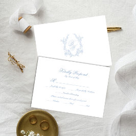 Klassische blaue Hochzeitsmonogramm-Wappenkarten-A RSVP Karte