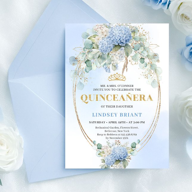 Klassische blaue Hortensien Eukalyptus Quince Einl Einladung (Classic Blue Hydrangeas Eucalyptus Quince Invite)