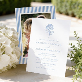 Klassische Blaue Hortensien-Foto-Hochzeit Einladung