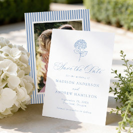 Klassische blaue Hortensien-Foto-Hochzeit Save The Date